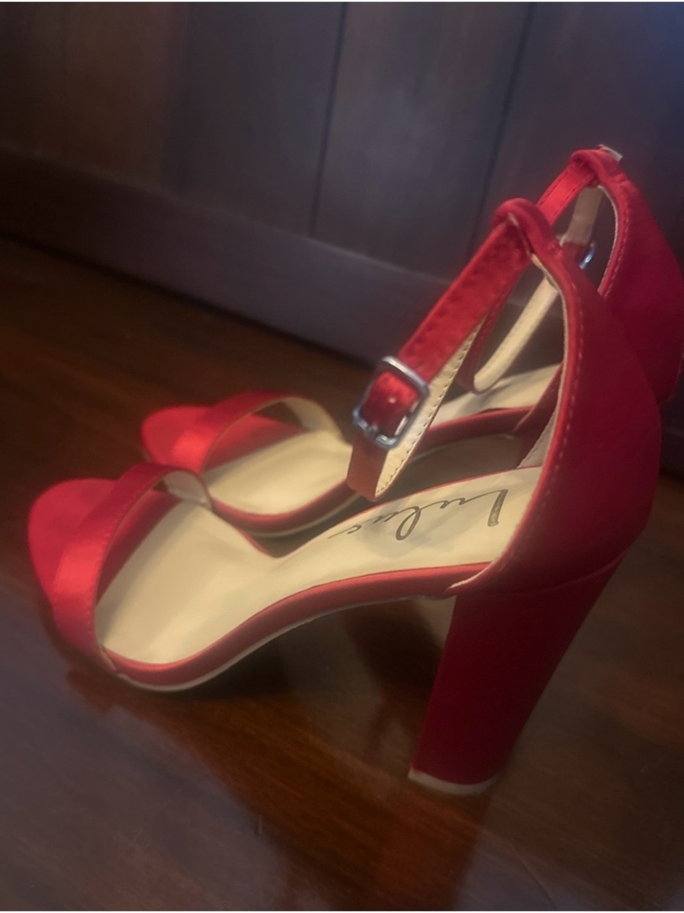 Lulu's Red Satin Ankle-Strap Block Heels - Picture 2 of 3